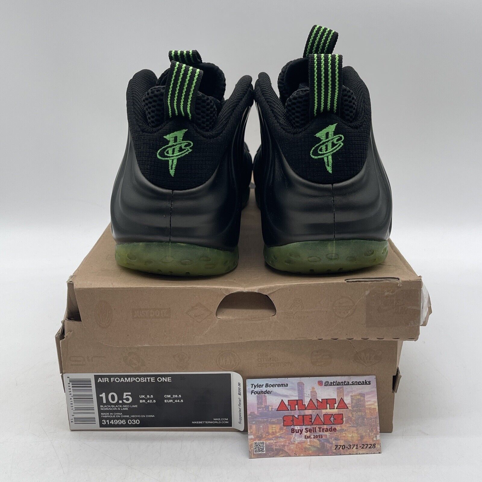Size 10.5 - Nike Air Foamposite One HOH Electric Green Black Suede (314996-030)