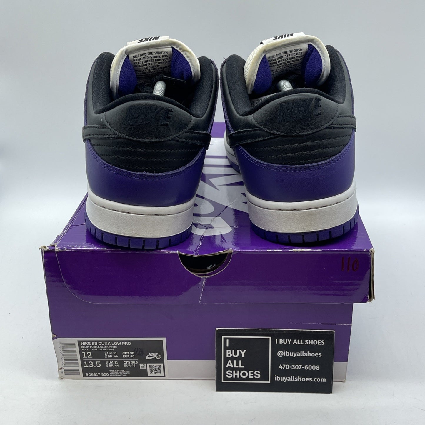 Size 12 - Nike Dunk SB Low Court Purple White Black Leather (BQ6817-500)