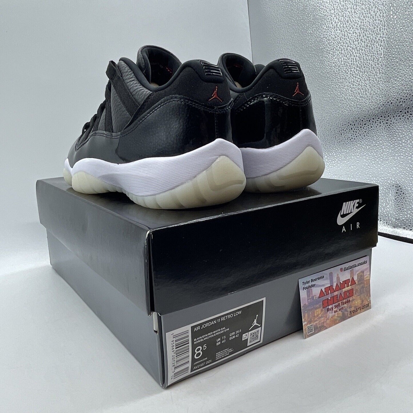 Size 8.5 - Jordan 11 Retro Low 72-10 Black White Grey Leather (AV2187-001)