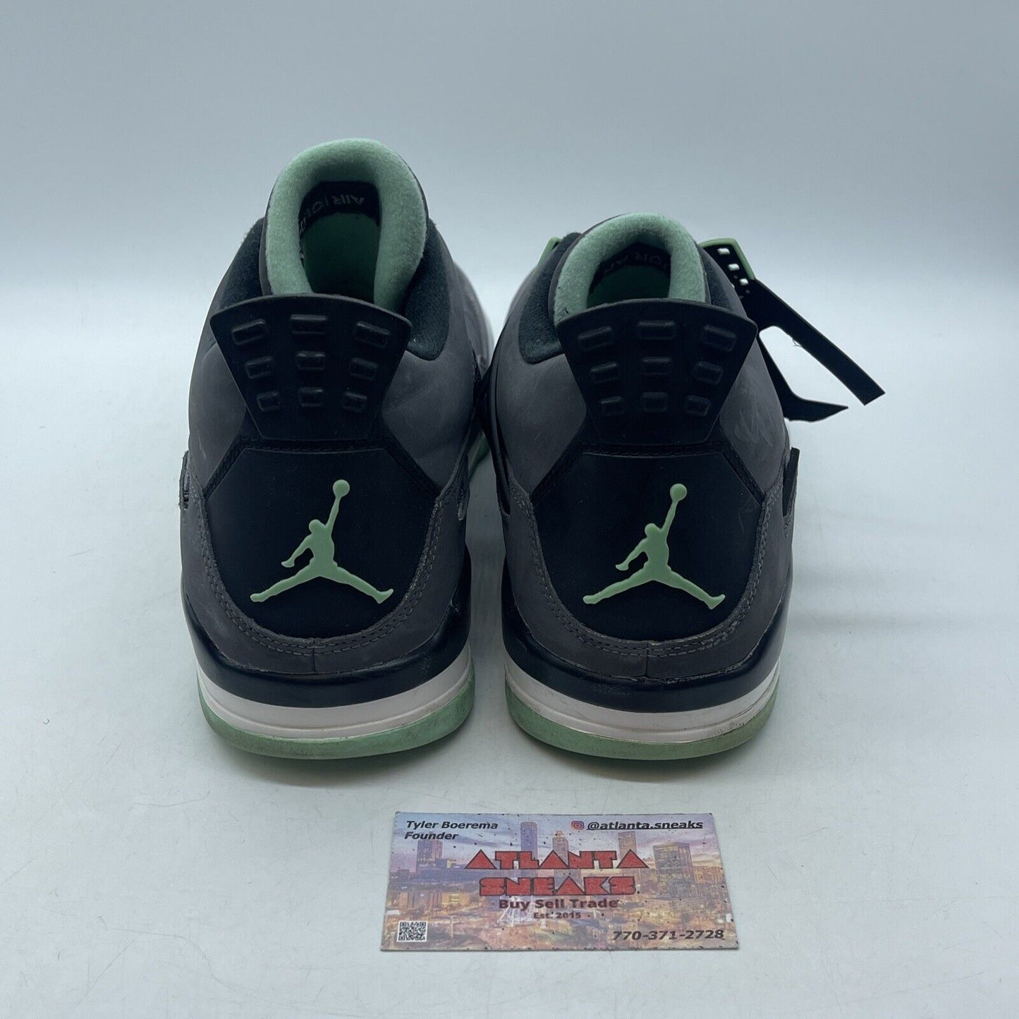 Size 11 - Jordan 4 Retro Green Glow Grey Suede Black White Leather (308497-033)