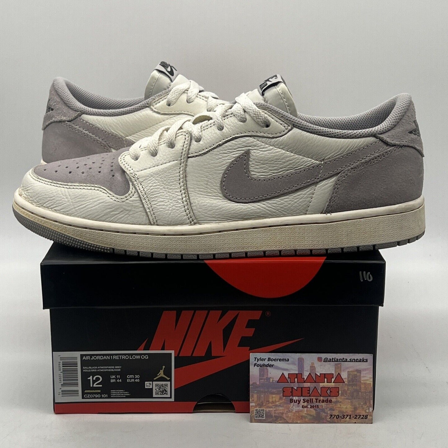 Size 12 - Air Jordan 1 Retro OG Low Atmosphere Grey White Leather (CZ0790-101)