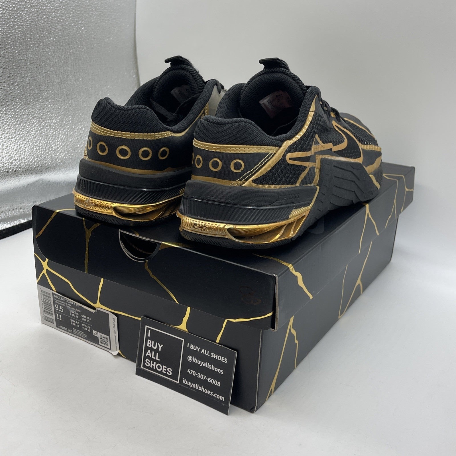 Size 9.5 - Nike Metcon 7 PE Mat Fraser Black Gold Suede Leather (DA8103-007)