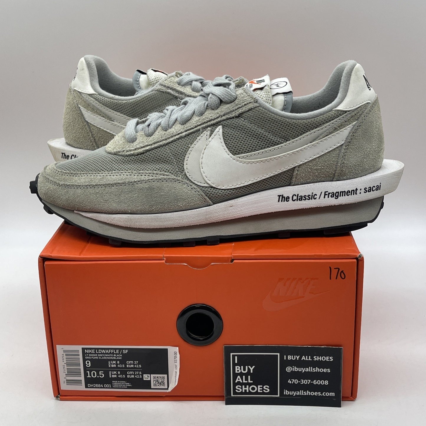 Size 9 - Nike LDV Waffle x Fragment Design x Sacai Gray Suede (DH2684-001)