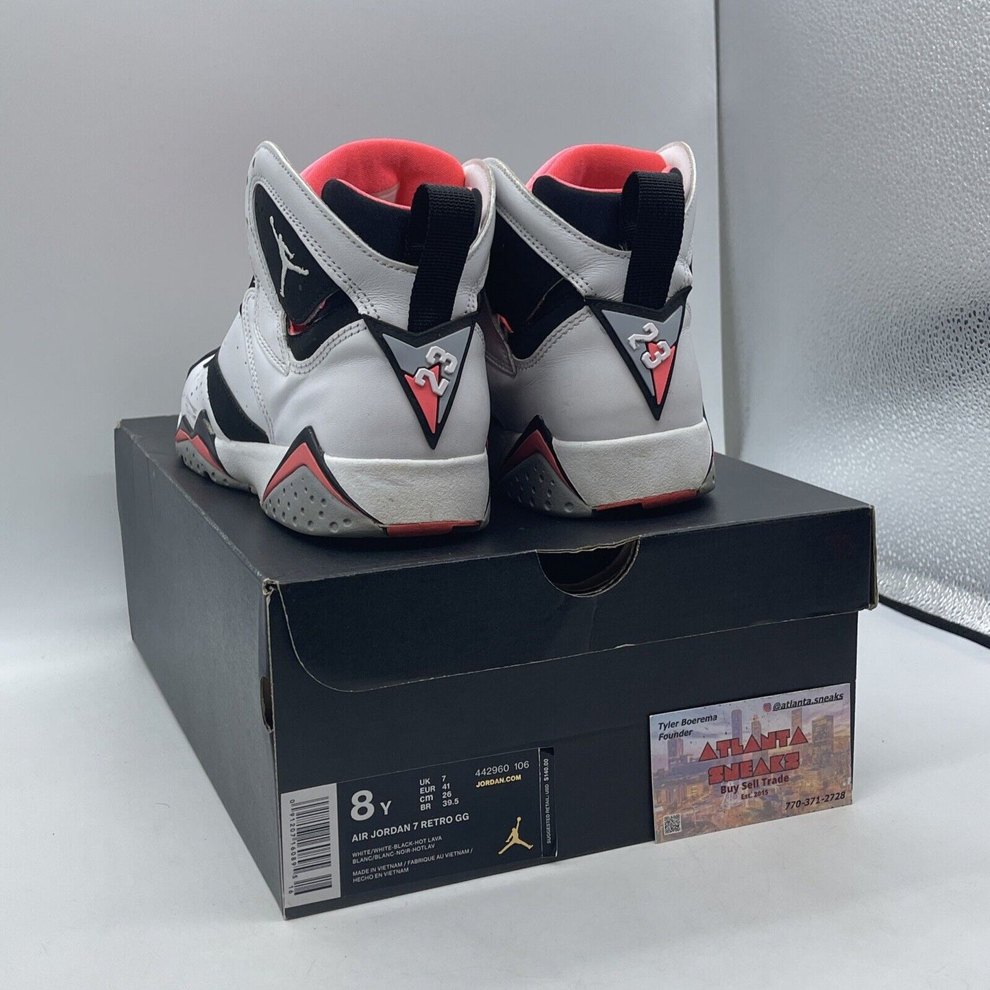 Size 8Y - Nike Air Jordan 7 Retro White Black Hot Lava (442960-106)