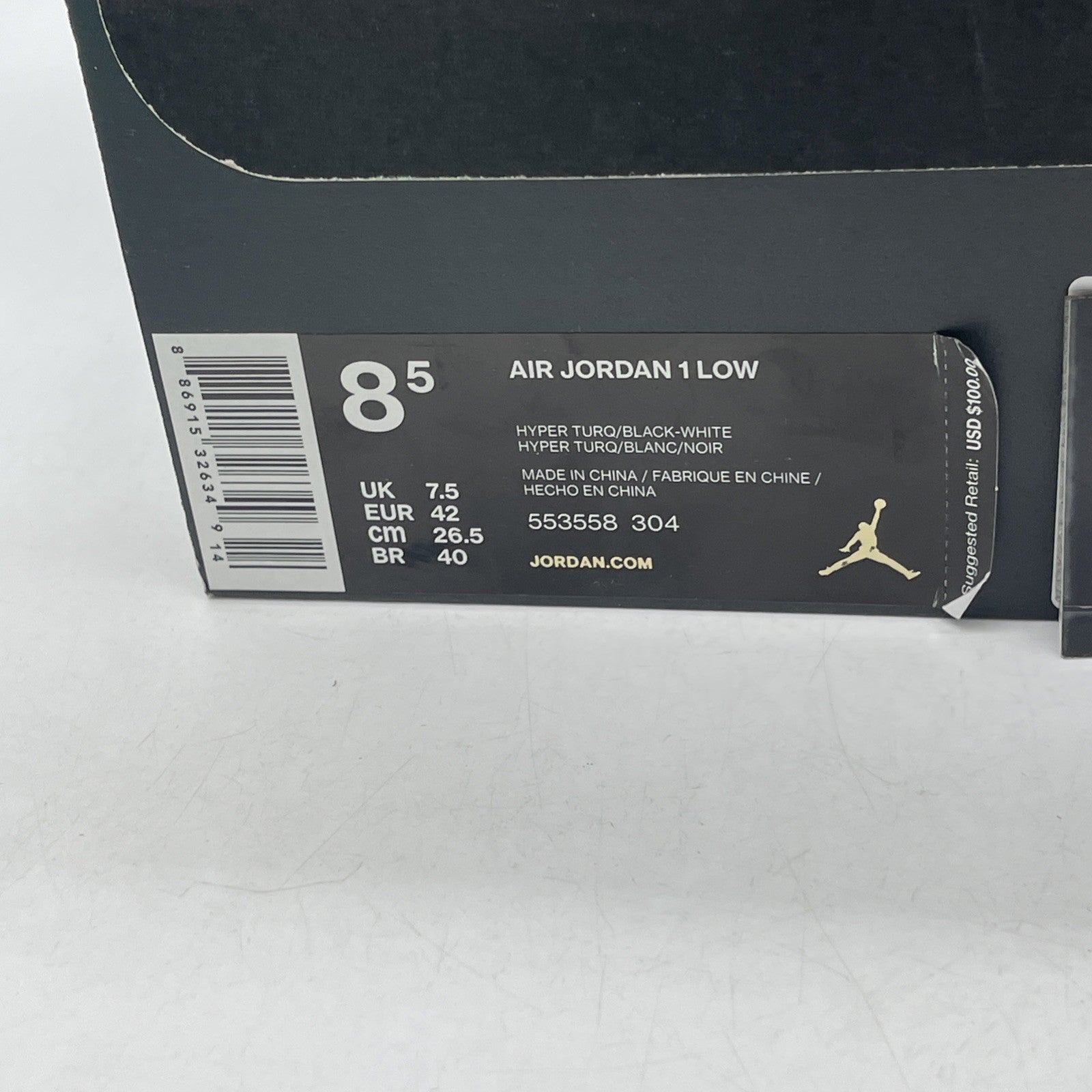 Size 8.5 - Air Jordan 1 Low Hyper Turquoise (553558-304)