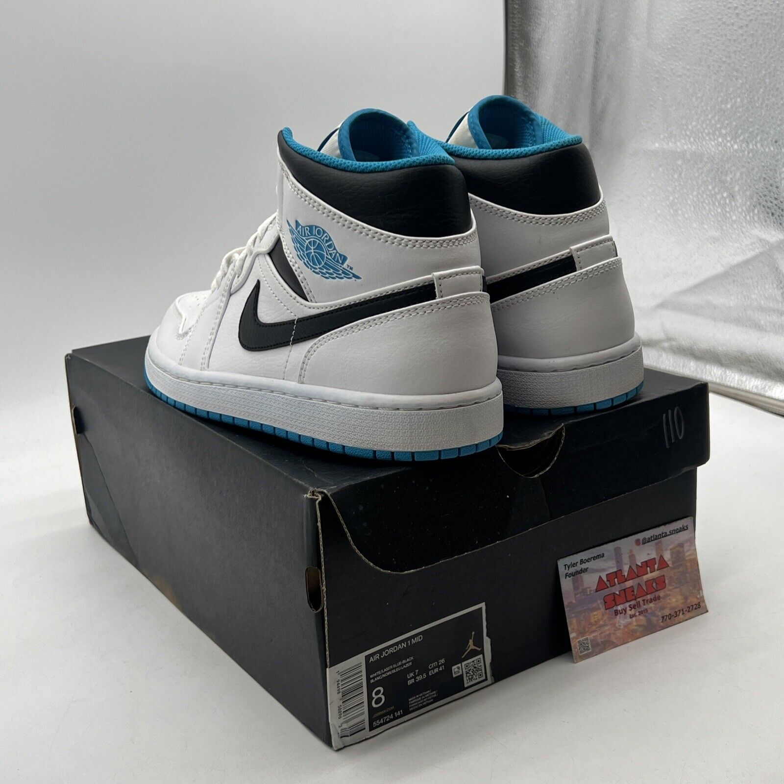 Size 8 - Air Jordan 1 Mid Laser Blue White Black Leather (554724-141)