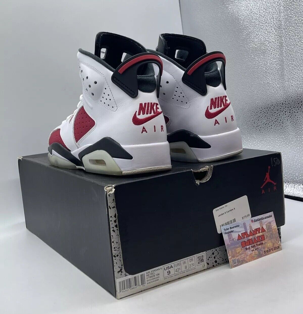 Size 9 - Jordan 6 Retro OG Mid Carmine White Red Black (CT8529-106)