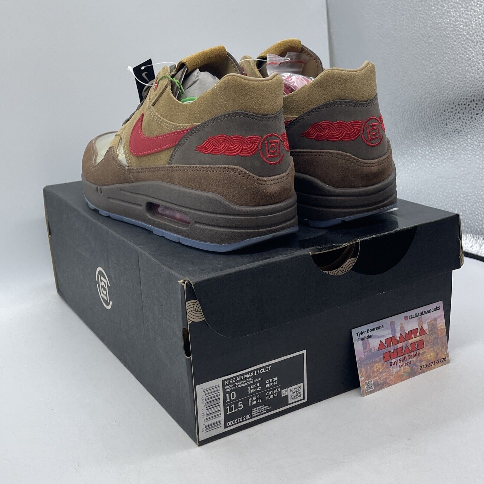 Size 10 - Nike CLOT x Air Max 1 Kiss Of Death CHA Brown Suede (DD1870-200)