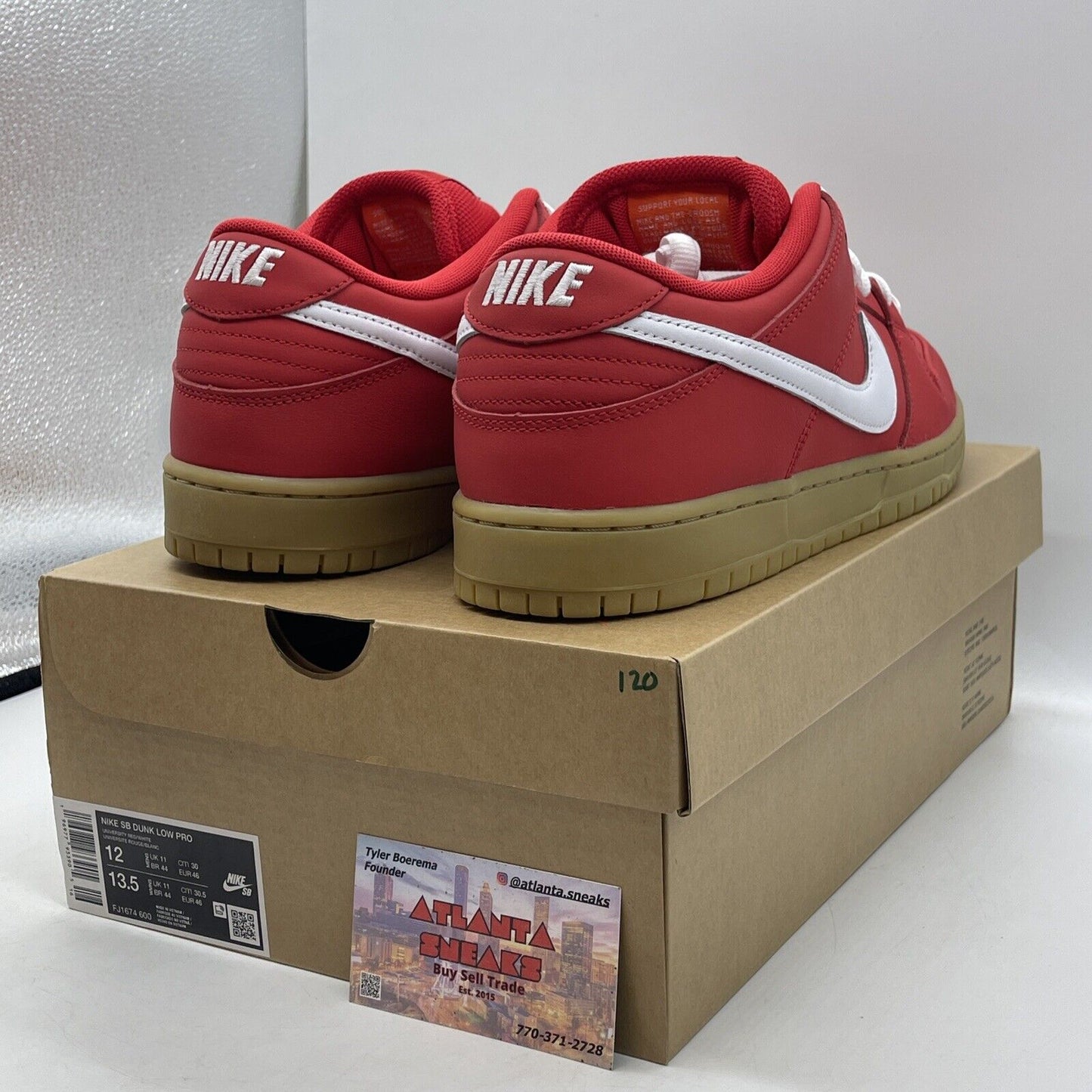 Size 12 - Dunk Low Pro SB University Red Gum White Suede (FJ1674-600)