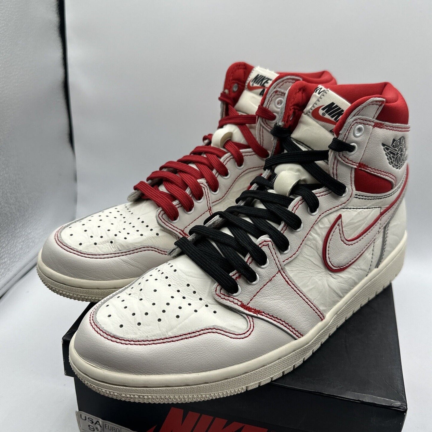 Size 9.5 - Jordan 1 Retro High OG Phantom 2019 White Red Black Cracked Leathers