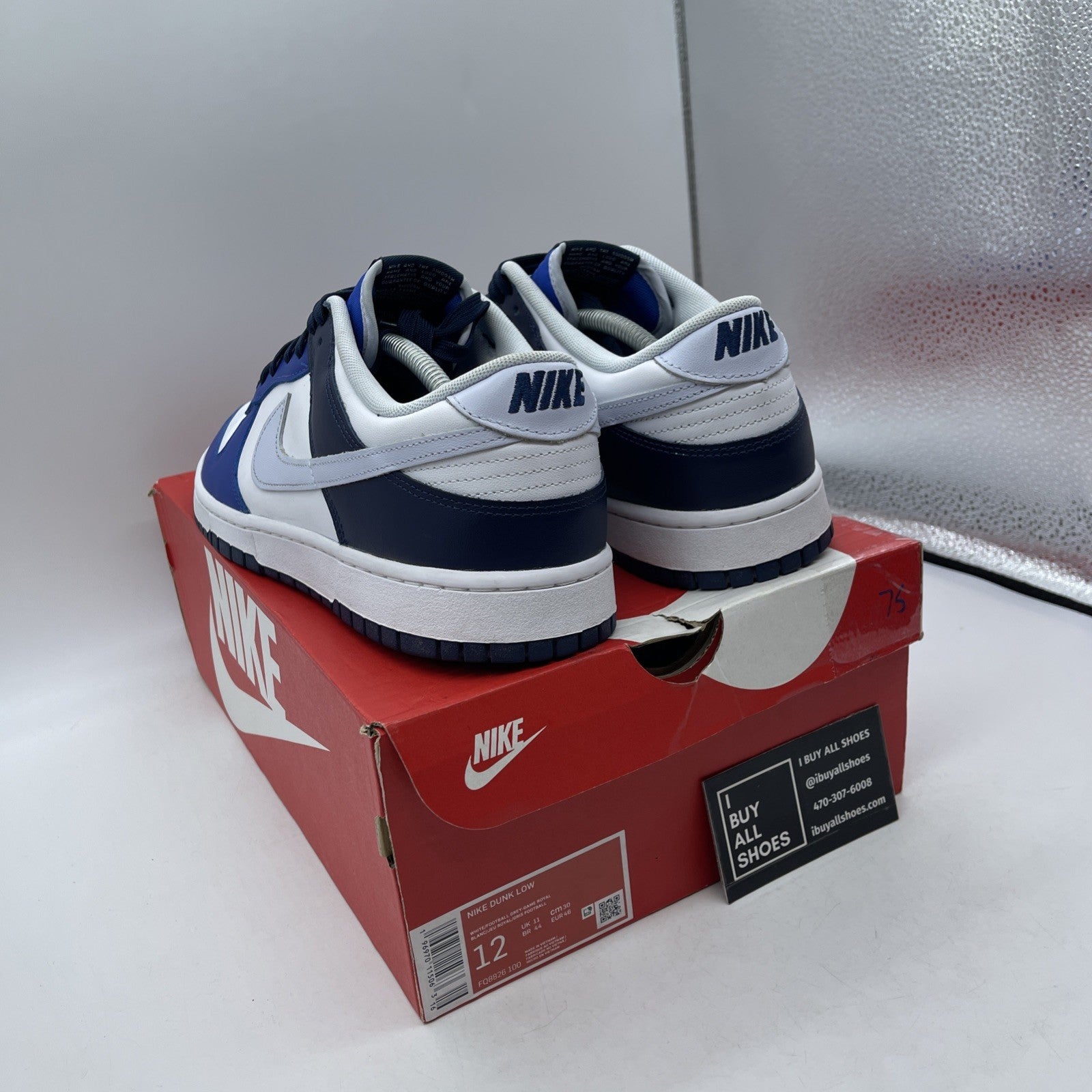 Size 12 - Nike Dunk Low Game Royal Navy Blue White Leather (FQ8826-100)