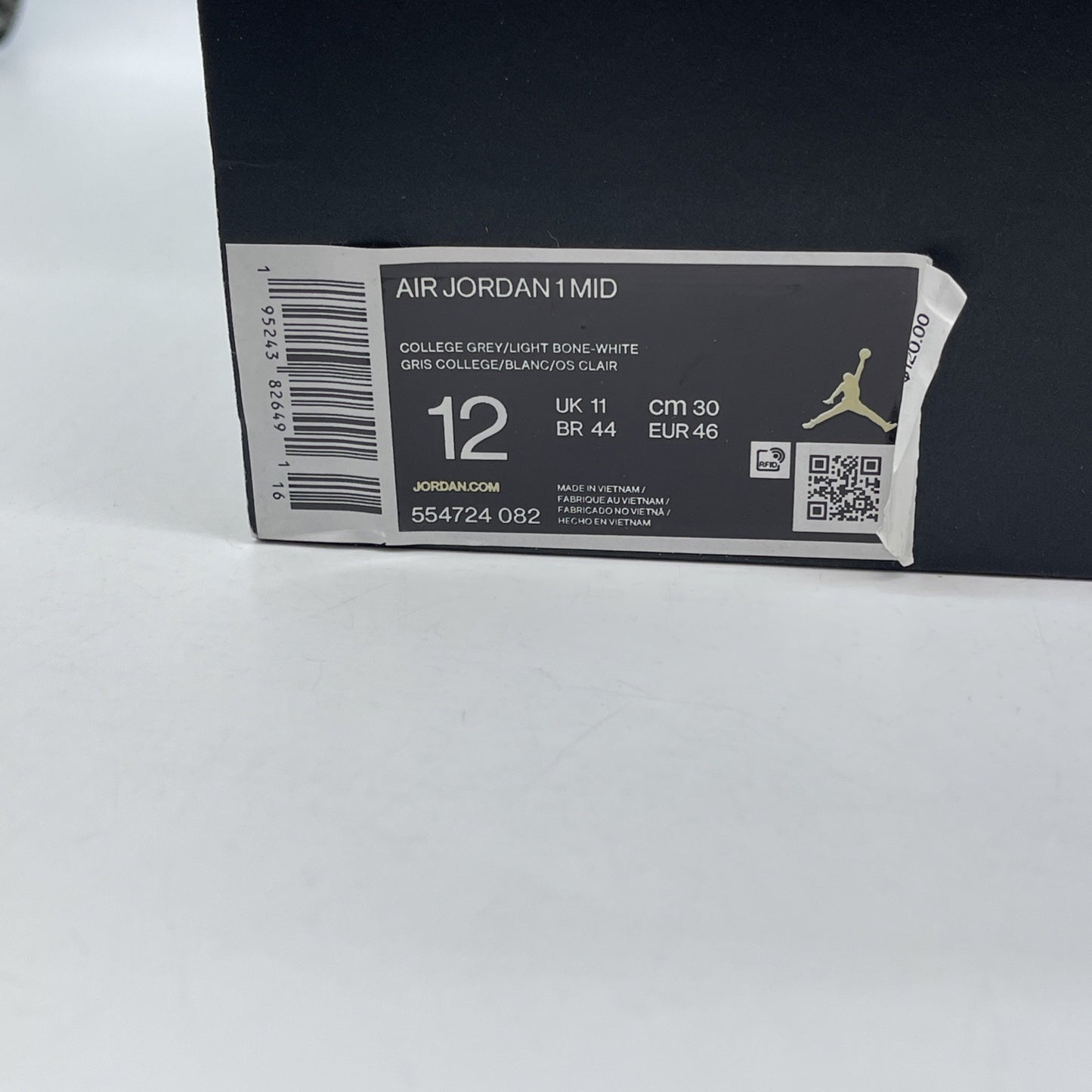 Size 12 - Air Jordan 1 Mid College Grey White Leather (554724-082)