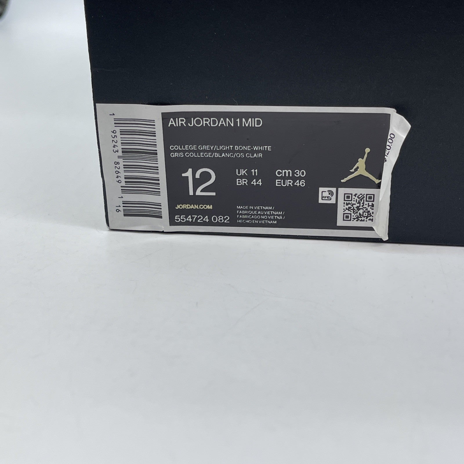 Size 12 - Air Jordan 1 Mid College Grey White Leather (554724-082)