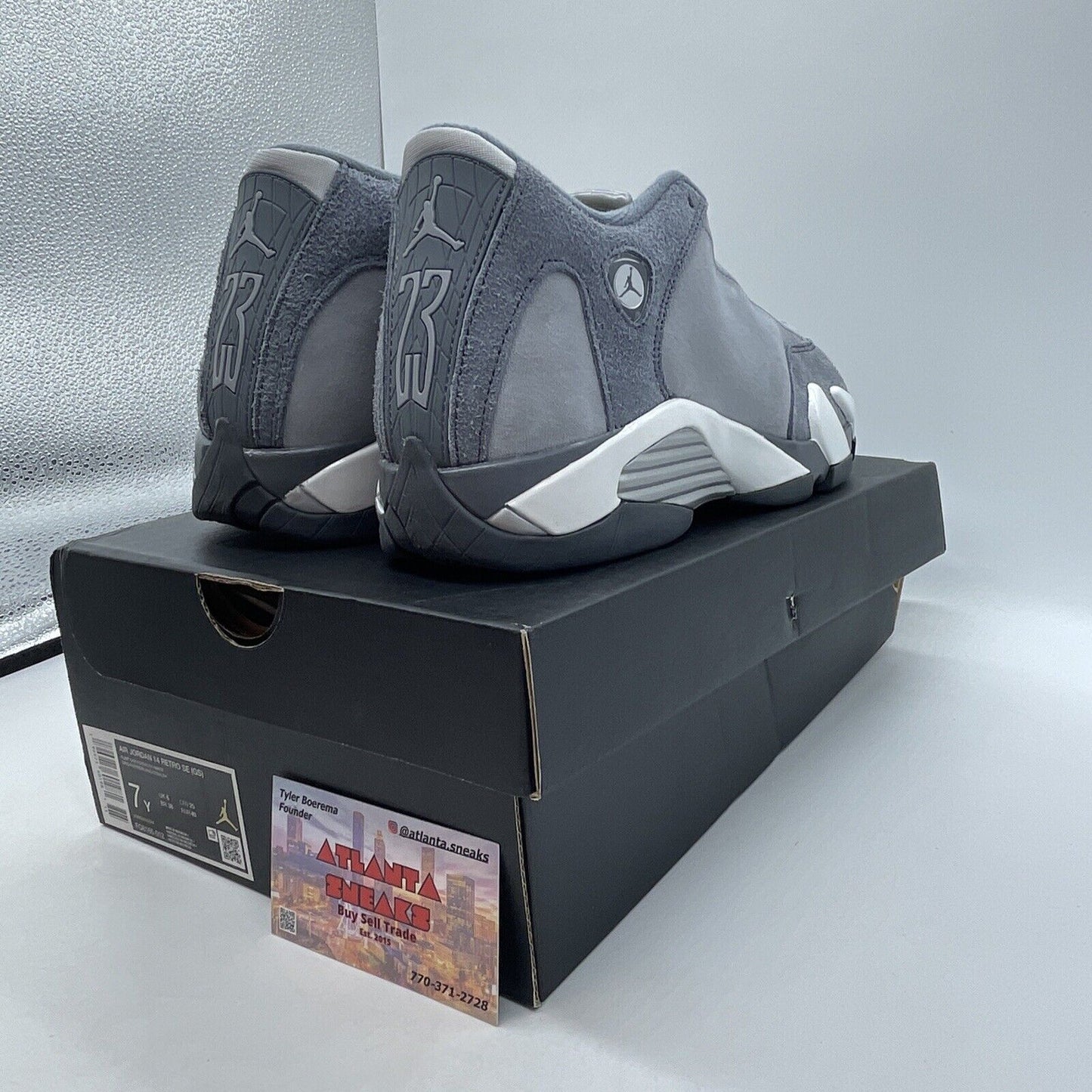 Size 7Y - Air Jordan 14 Flint Grey White Silver Suede (FQ8165-012)