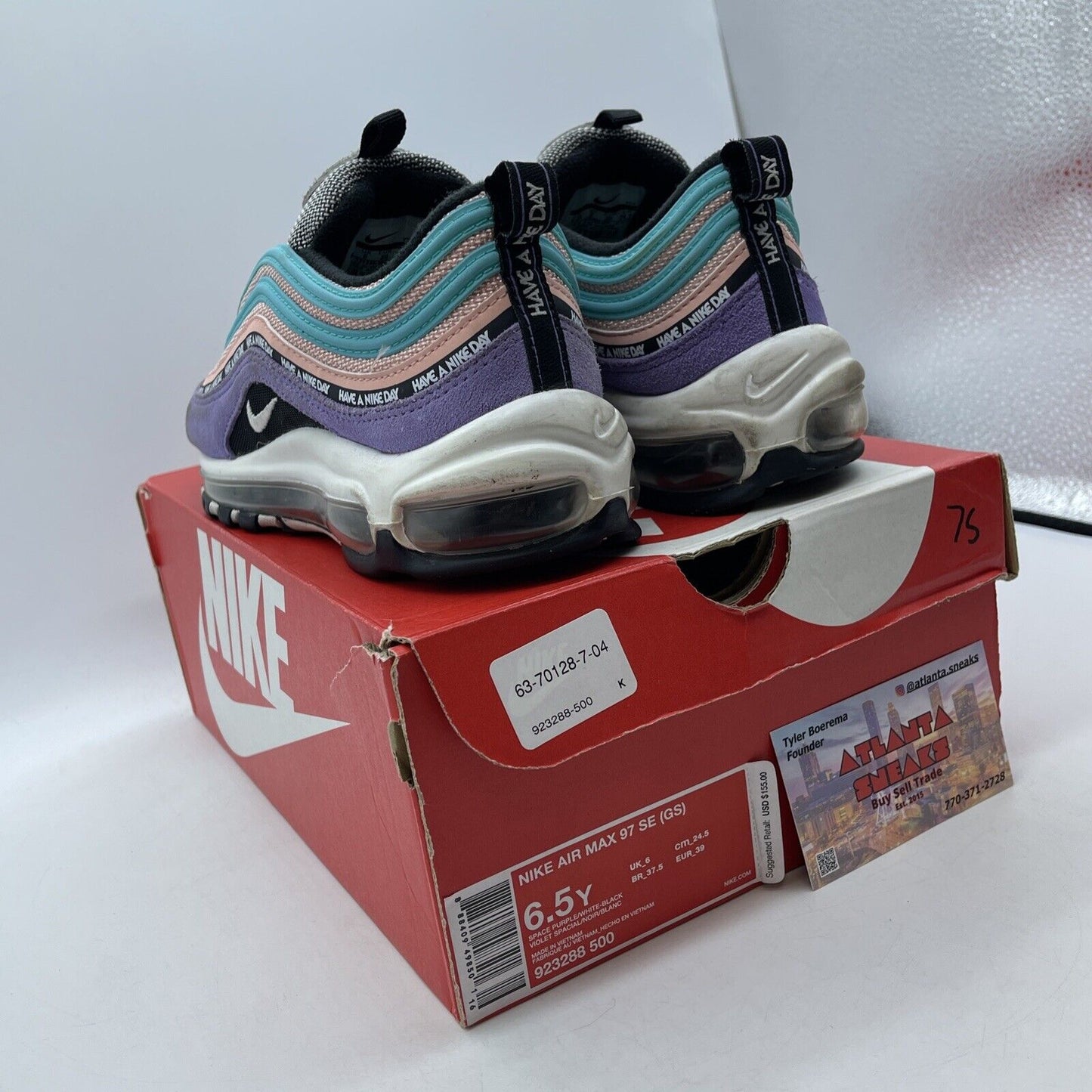 Size 6.5 (GS) - Nike Air Max 97 Low Have A Nike Day White Purple (923288-500)