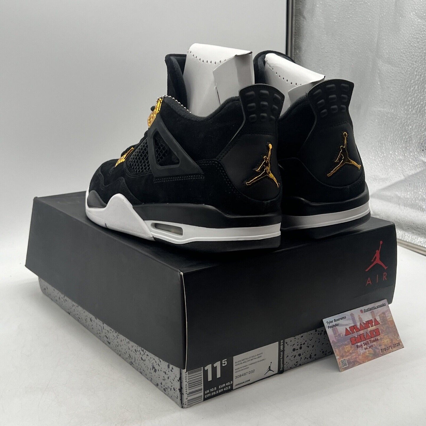 Size 11.5 - Jordan 4 Retro Royalty 2017 Gold Suede Black White (308497-032)