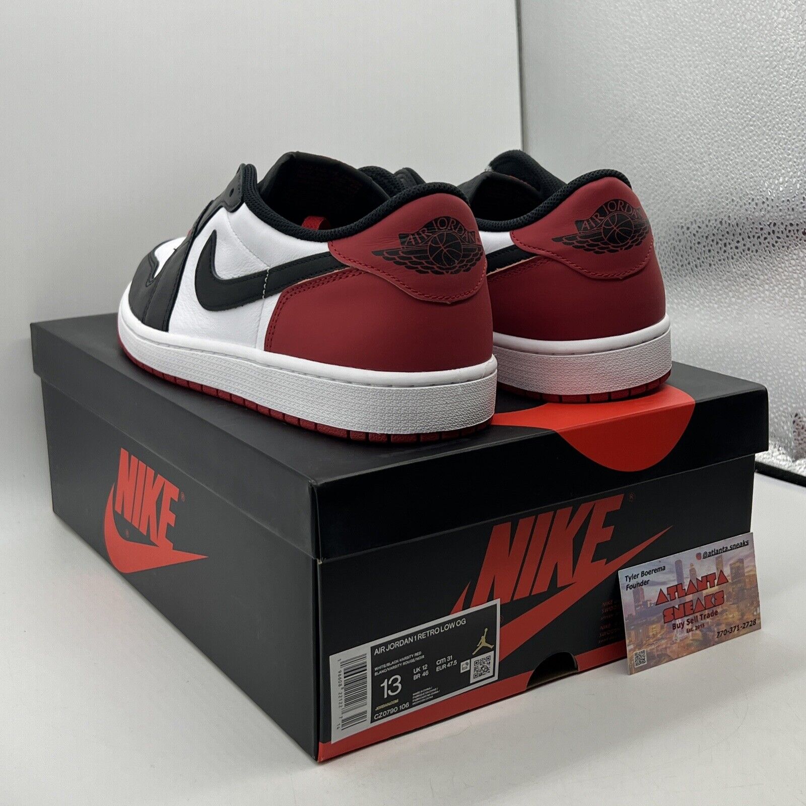 Size 13 - Air Jordan 1 Retro OG Low Black Toe White Red Leather (CZ0790-106)