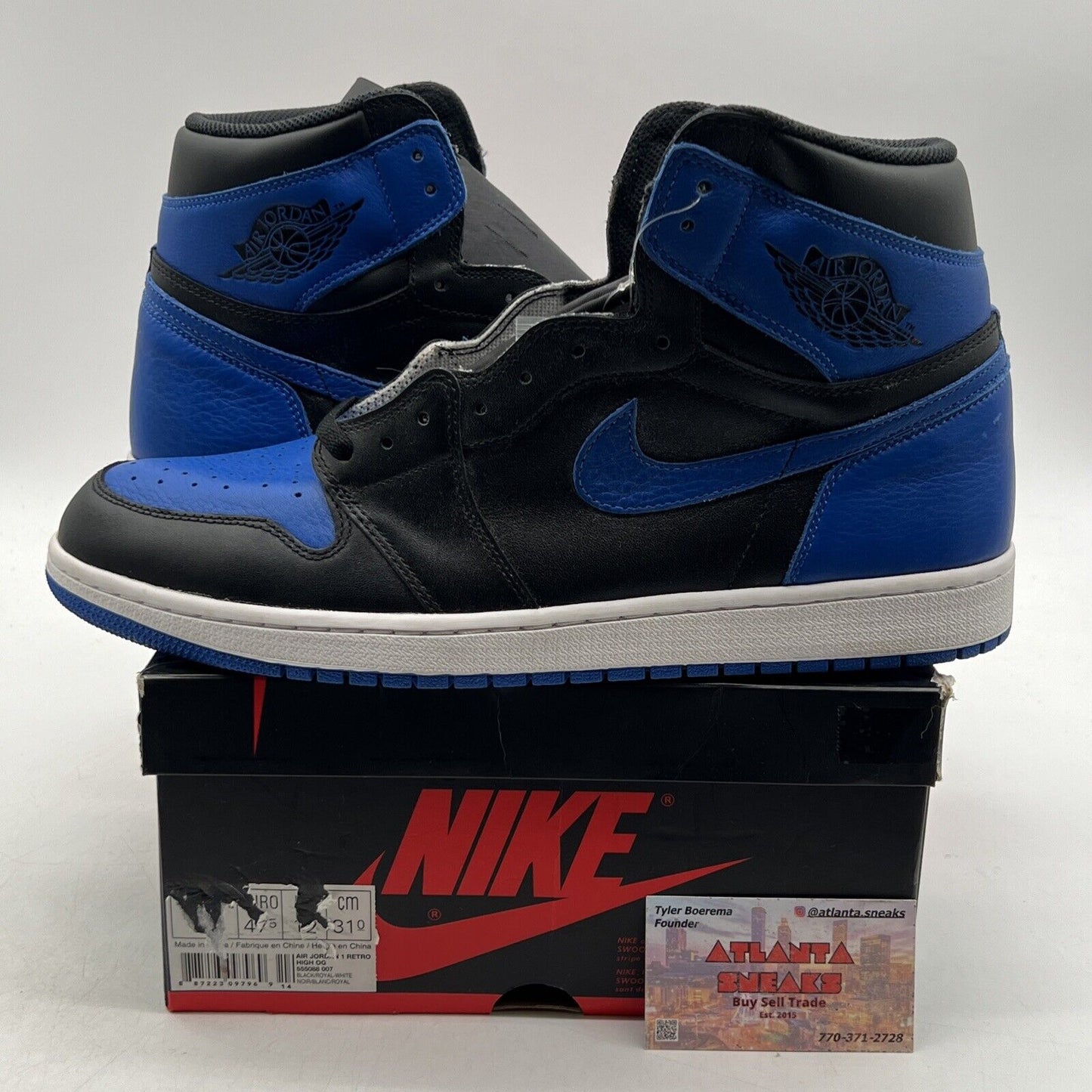 Size 14 - Jordan 1 Retro OG High Royal Black White Leather Blue (555088-007)