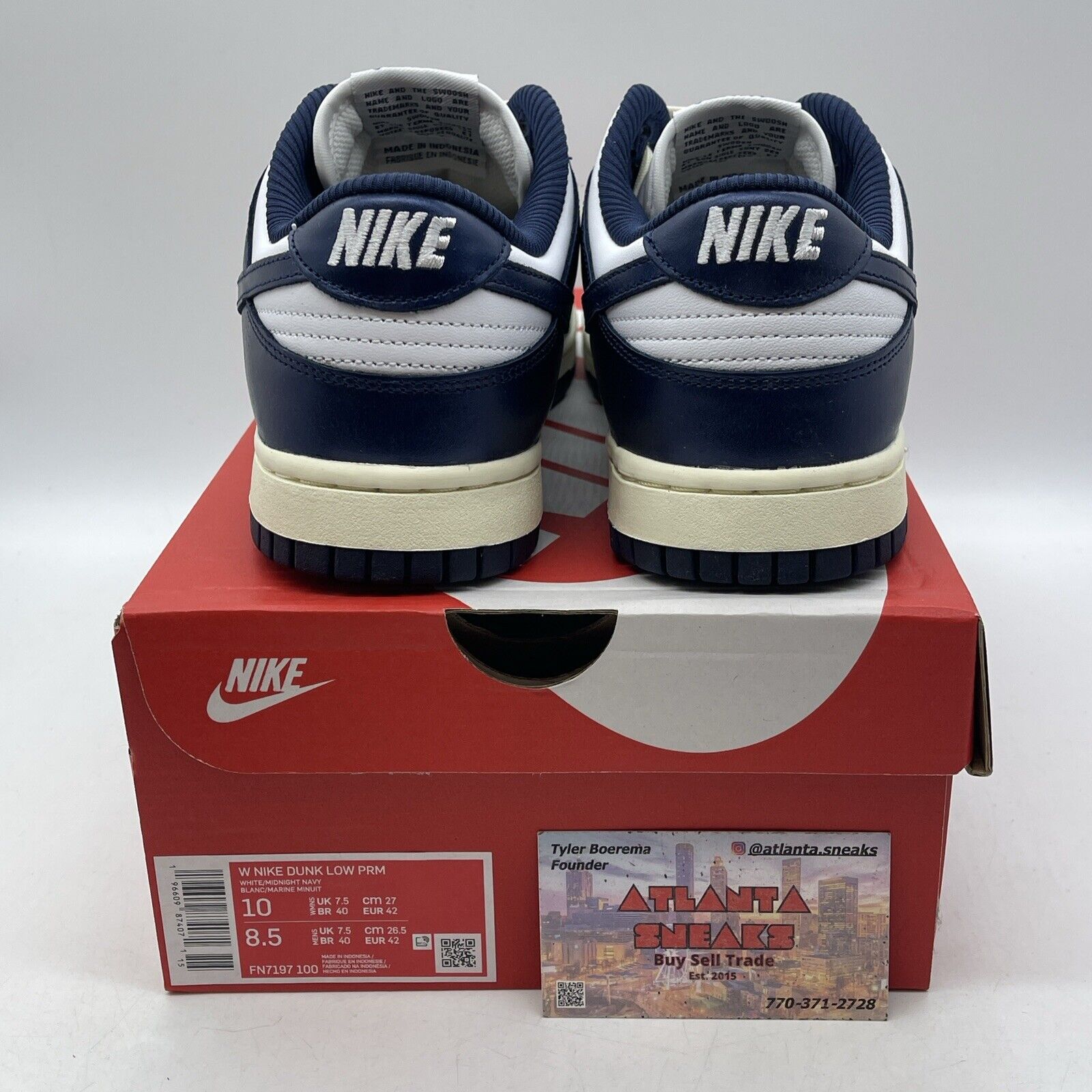 Size 10W - Nike Dunk Premium Low Vintage Navy White Leather (FN7197-100)