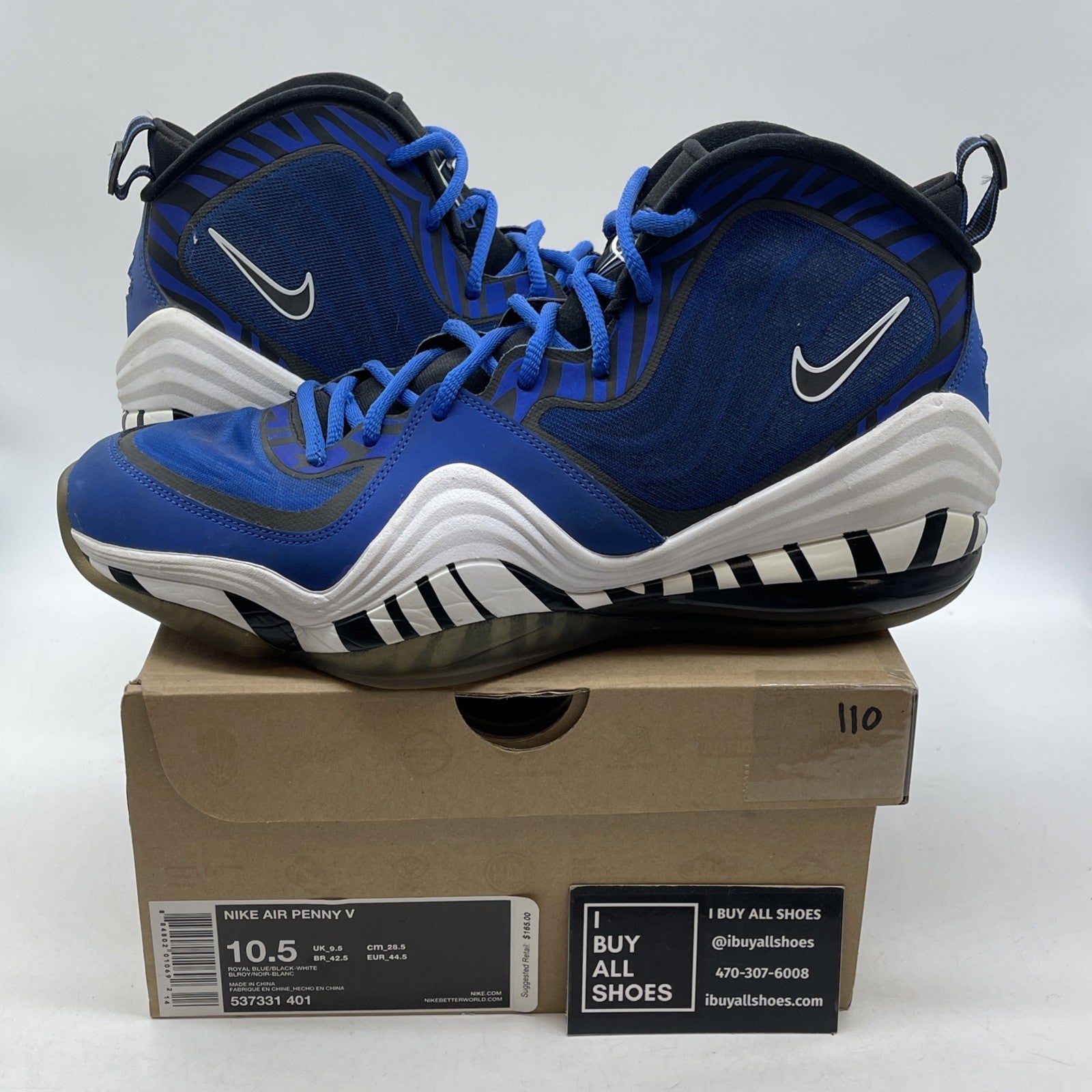 Size 10.5 - Nike Air Penny 5 Memphis Tigers Blue Black Suede (537331-401)