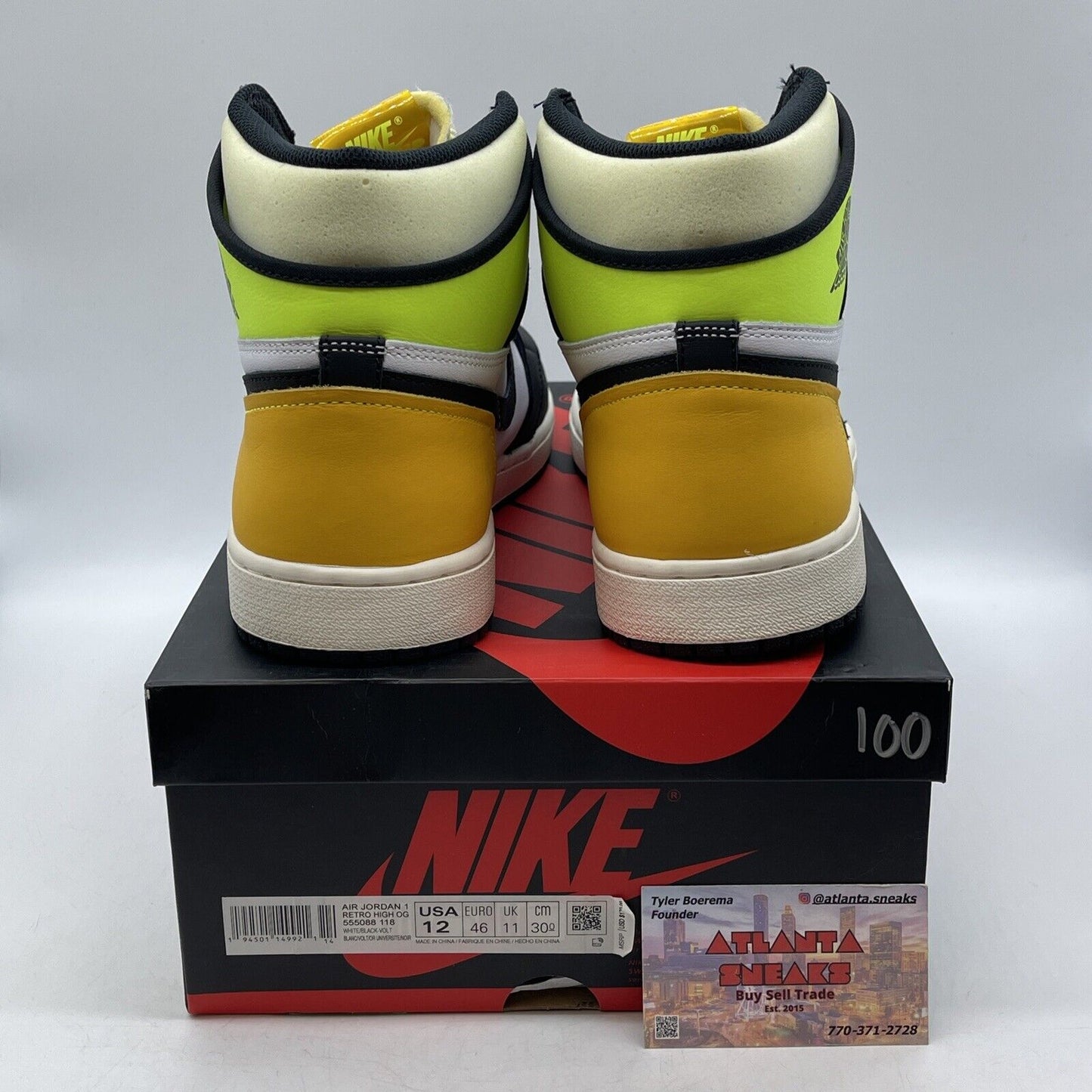 Size 12 - Jordan 1 Retro High OG Volt White Black Yellow Green (555088-118)