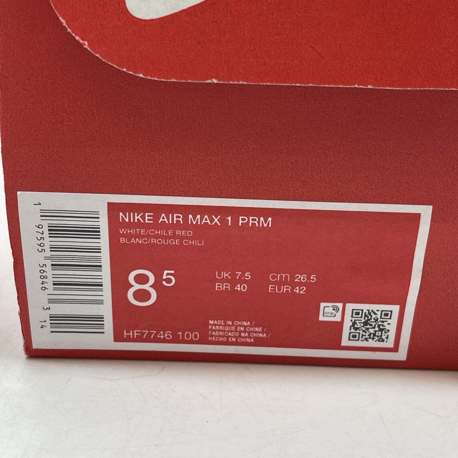 Size 8.5 - Nike Air Max 1 Premium SE Hot Sauce Silver Red White (HF7746-100)