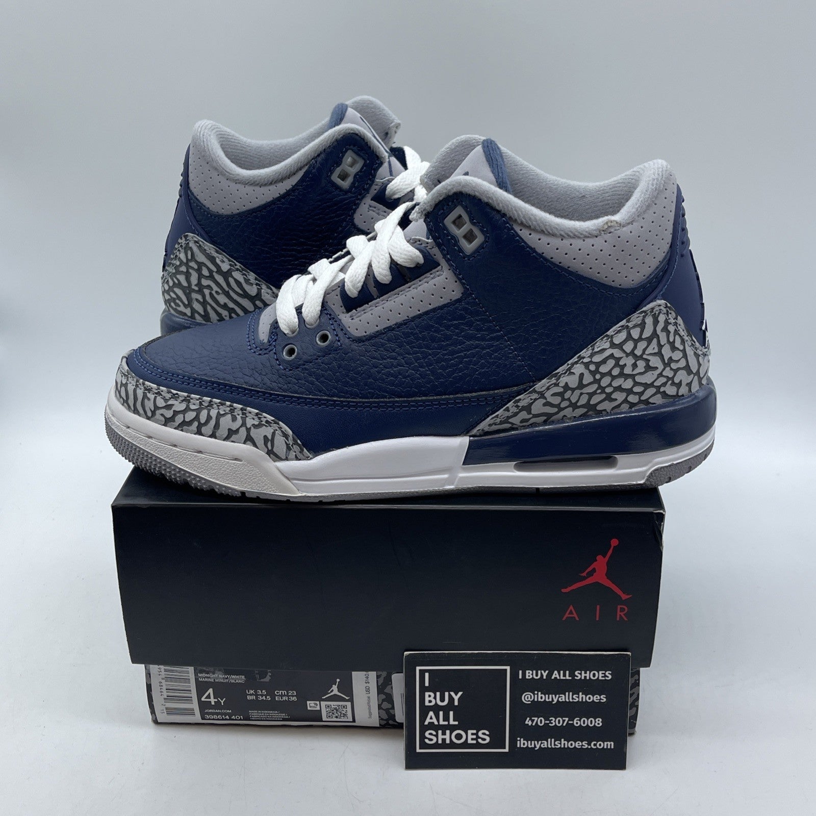 Size 4Y (GS) - Jordan 3 Retro Mid Georgetown Blue Grey Leather (398614-401)