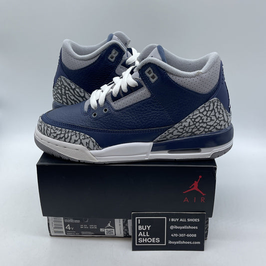 Size 4Y (GS) - Jordan 3 Retro Mid Georgetown Blue Grey Leather (398614-401)