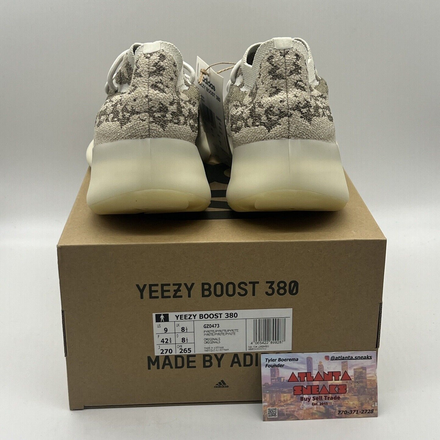 Size 9 - adidas Yeezy Boost 380 Pyrite Brand New Og All DS Sneaker White Tan