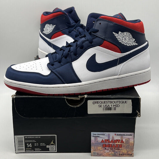 Size 14 - Air Jordan 1 SE Mid Olympic White Navy White Leather (852542-104)