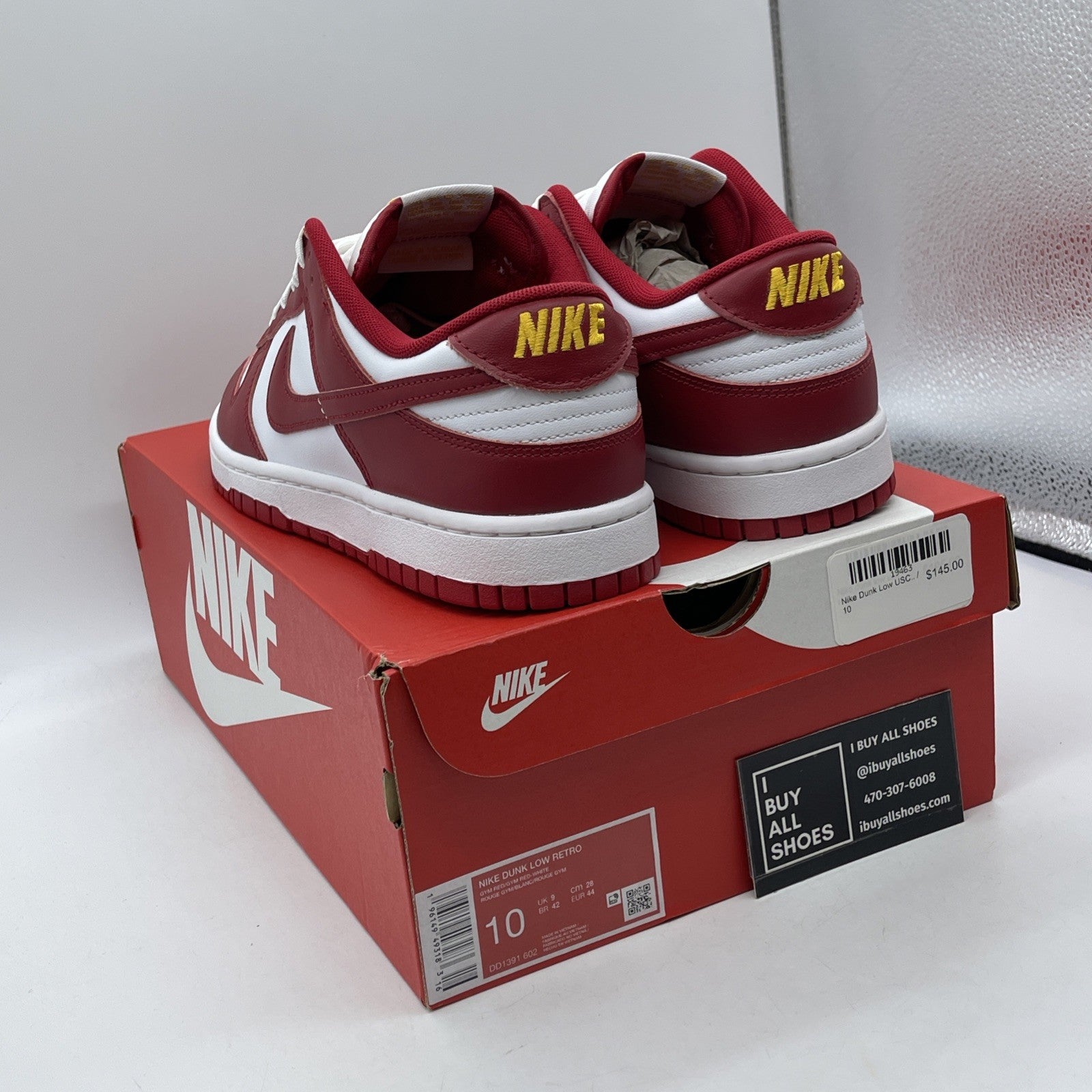 Size 10 - Nike Dunk Low Gym Red White Yellow Leather (DD1391-602)