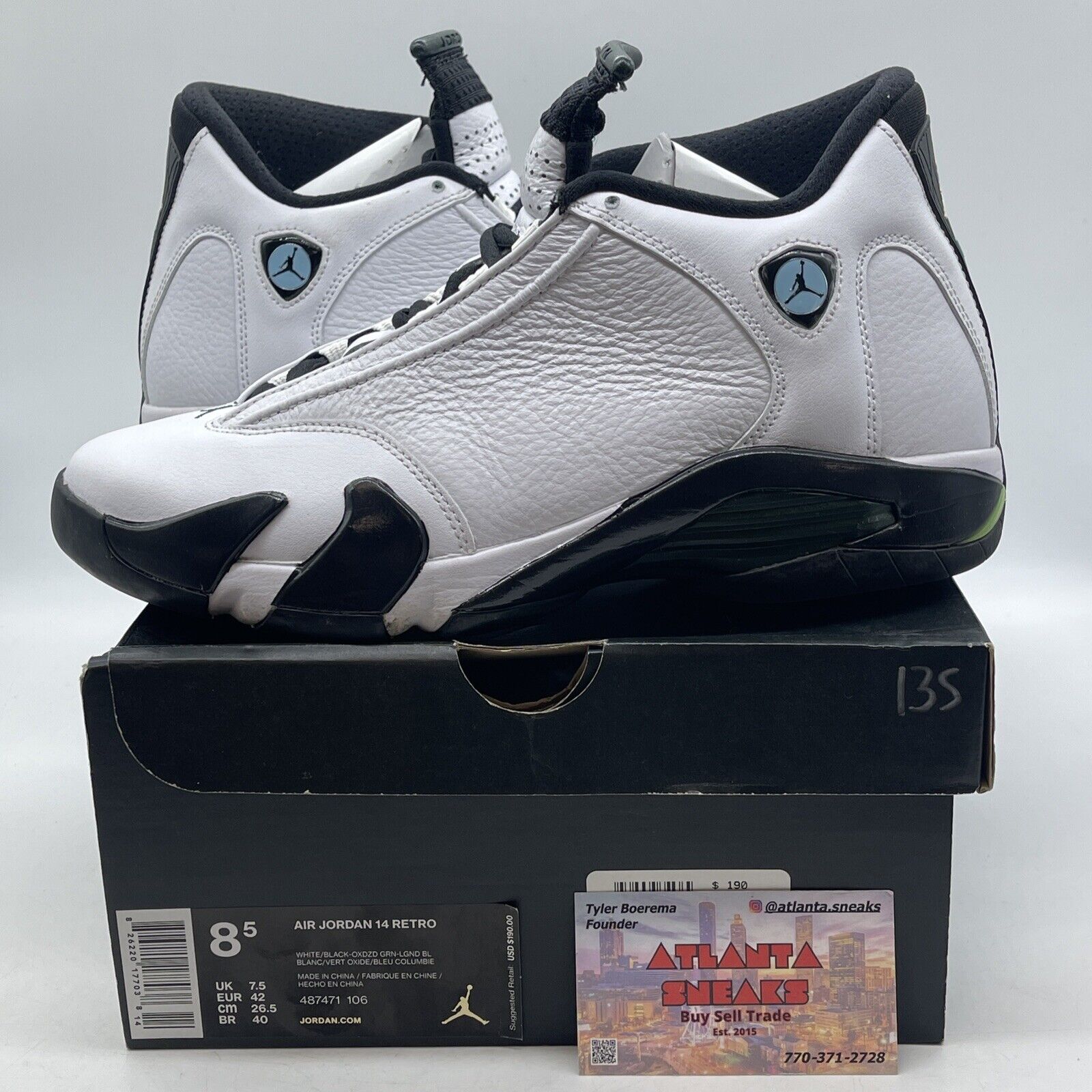 Size 8.5 - Air Jordan 14 Retro 2016 Oxidized Green White Black (487471-106)