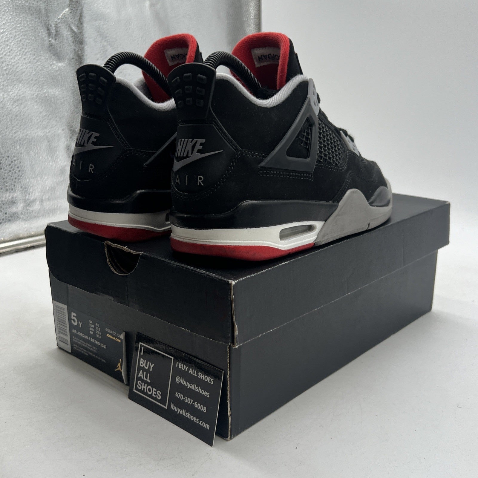 Size 5Y - Air Jordan 4 Retro Bred Black/Fire Red Cement 2019 (408452-060)