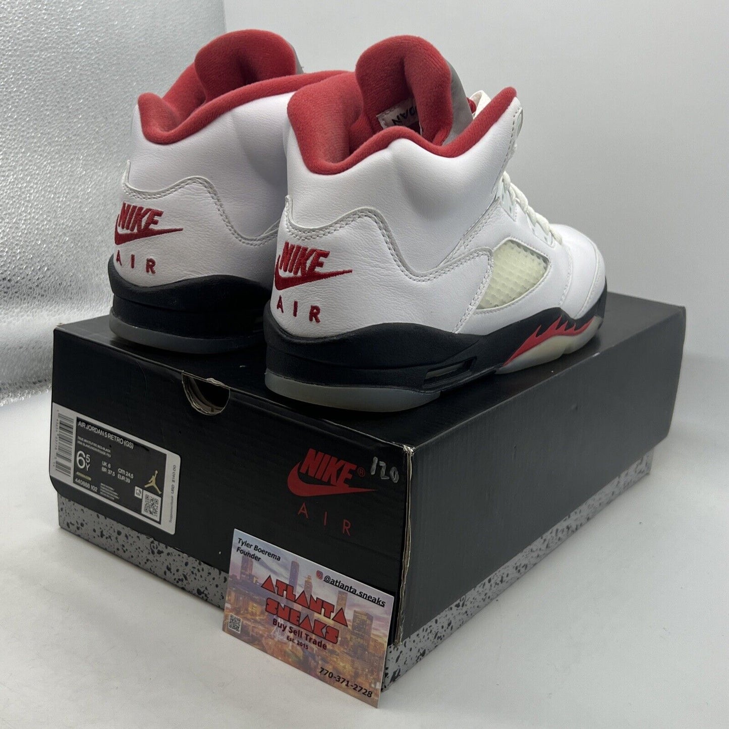 Air Jordan 5 Retro Fire Red Silver Tongue 2020 (GS) White Black (440888-102)