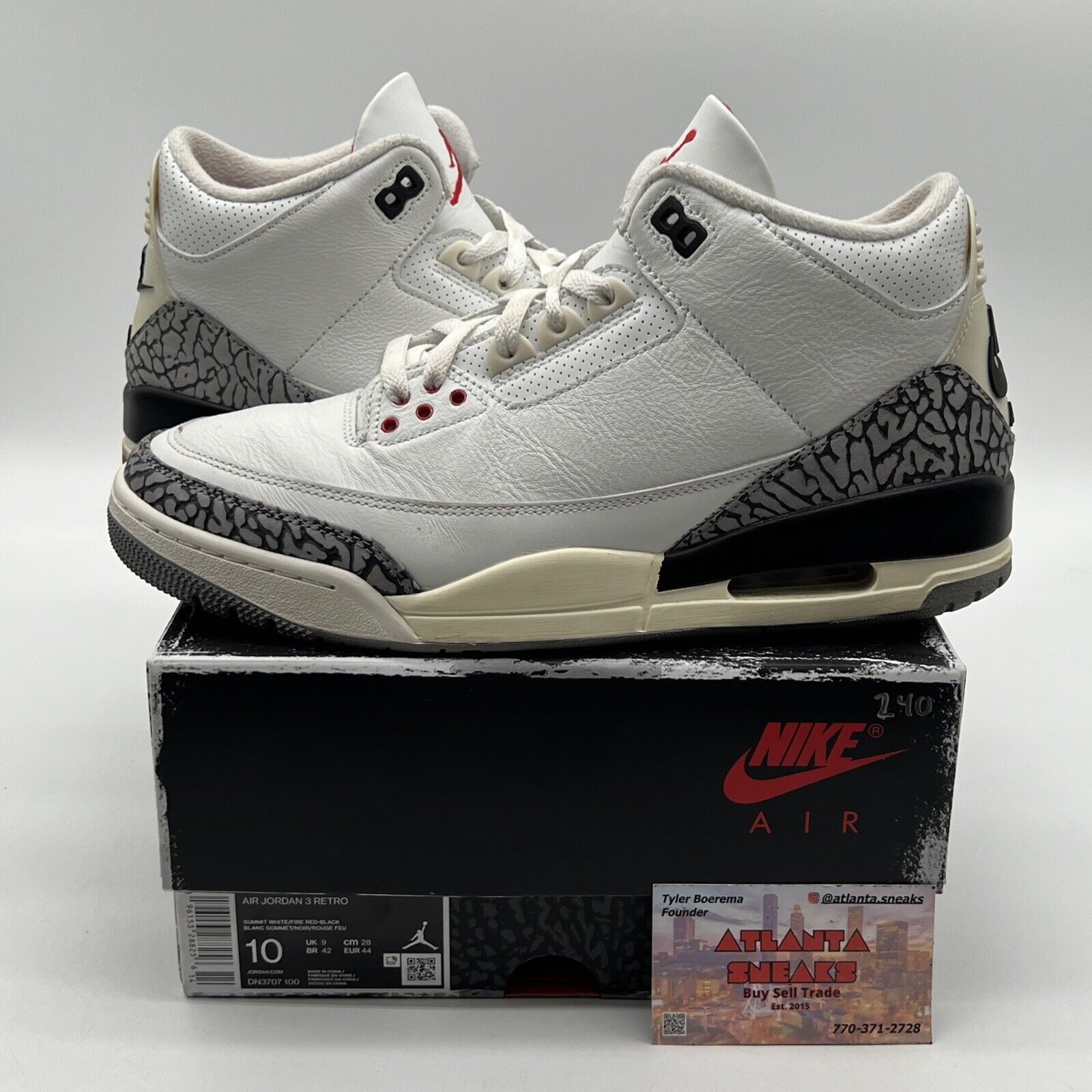 Size 10 - Jordan 3 Retro Mid White Cement Reimagined Black Leather (DN3707-100)