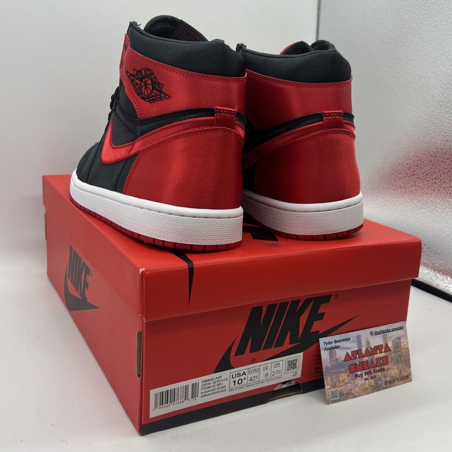 Size 10.5 - Jordan 1 OG High Satin Bred W Brand New Og All Black Red White