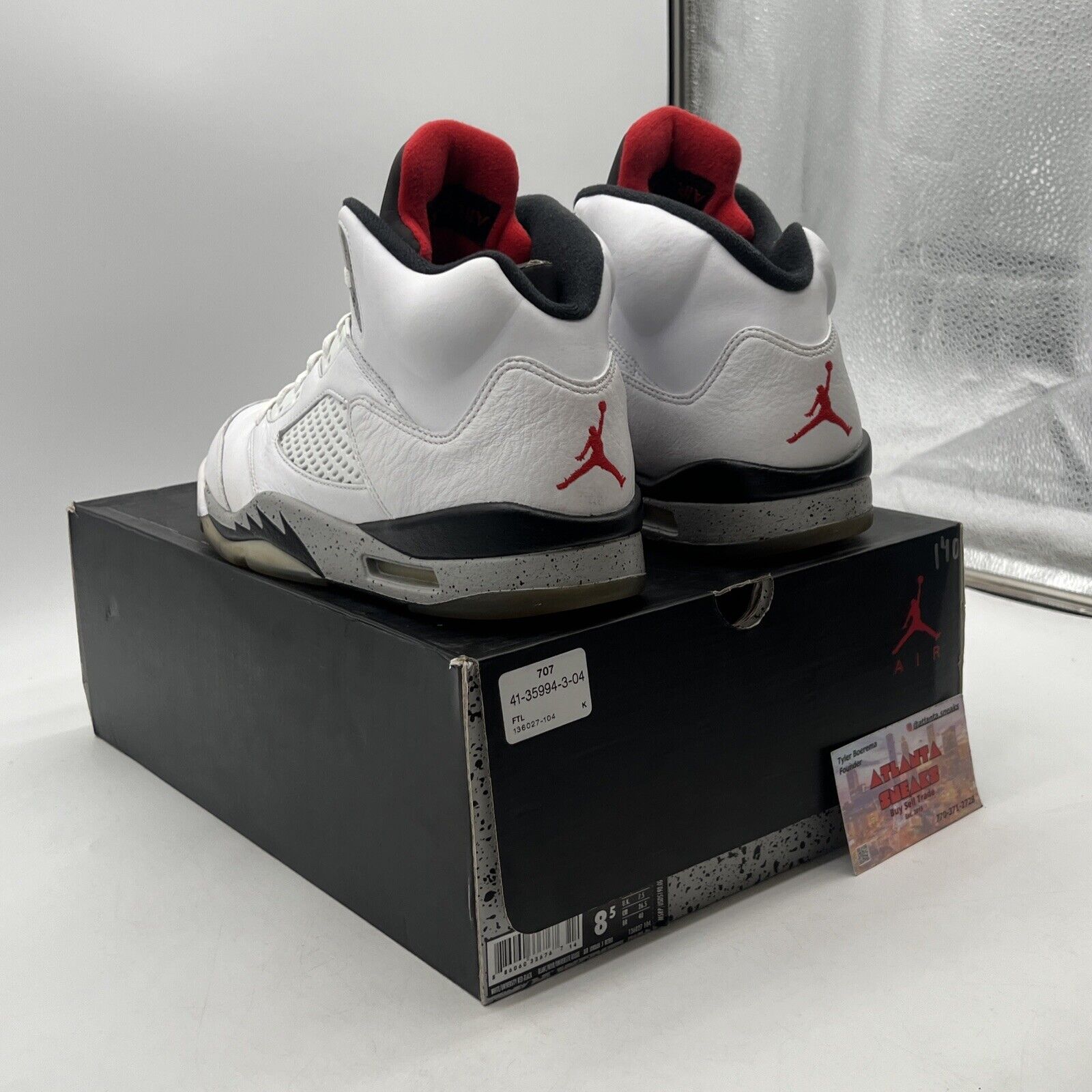 Size 8.5 - Air Jordan 5 Retro White Cement Black Grey Red Leather (136027-104)