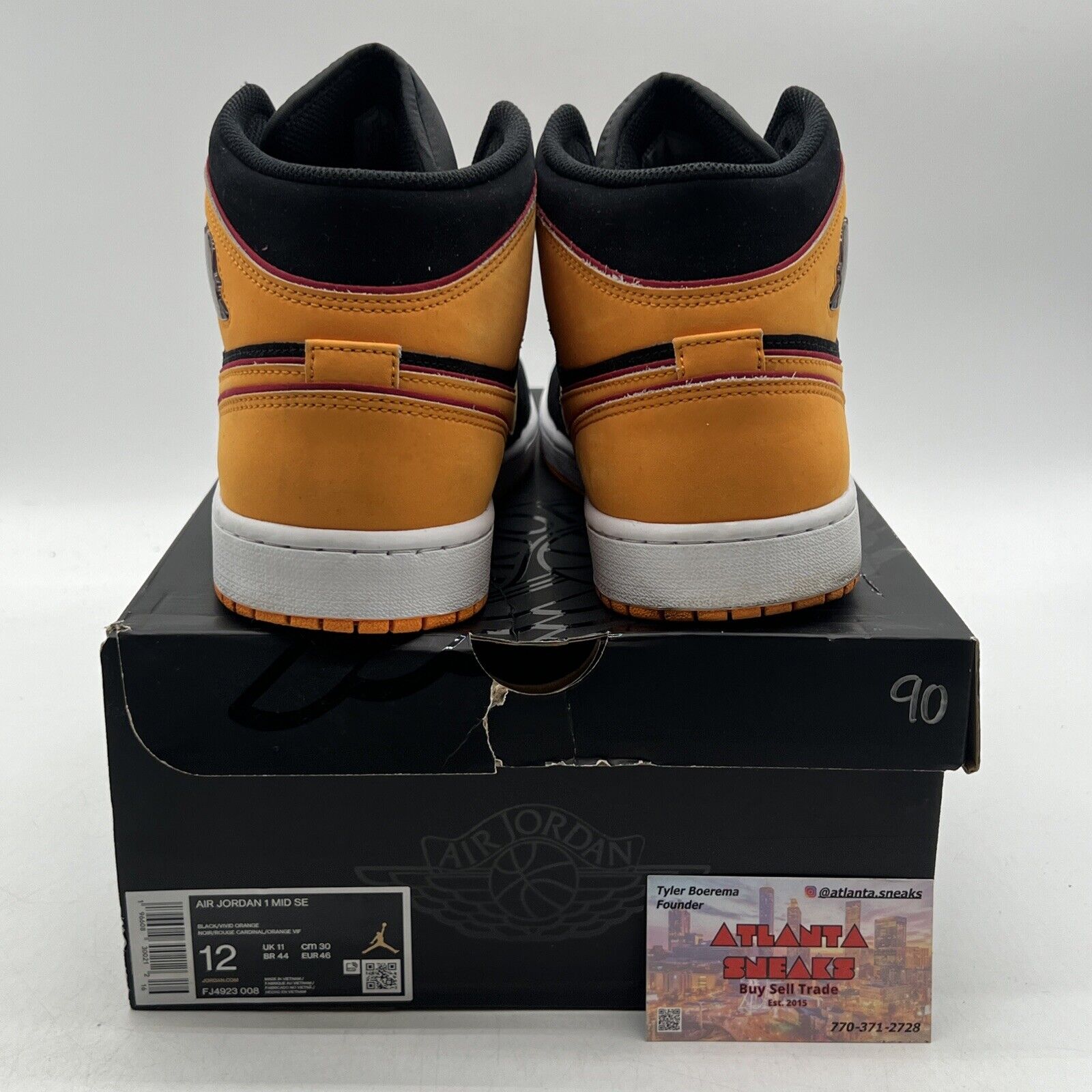 Size 12 - Jordan 1 Mid SE Black Vivid Orange Black Red Suede White (FJ4923-008)