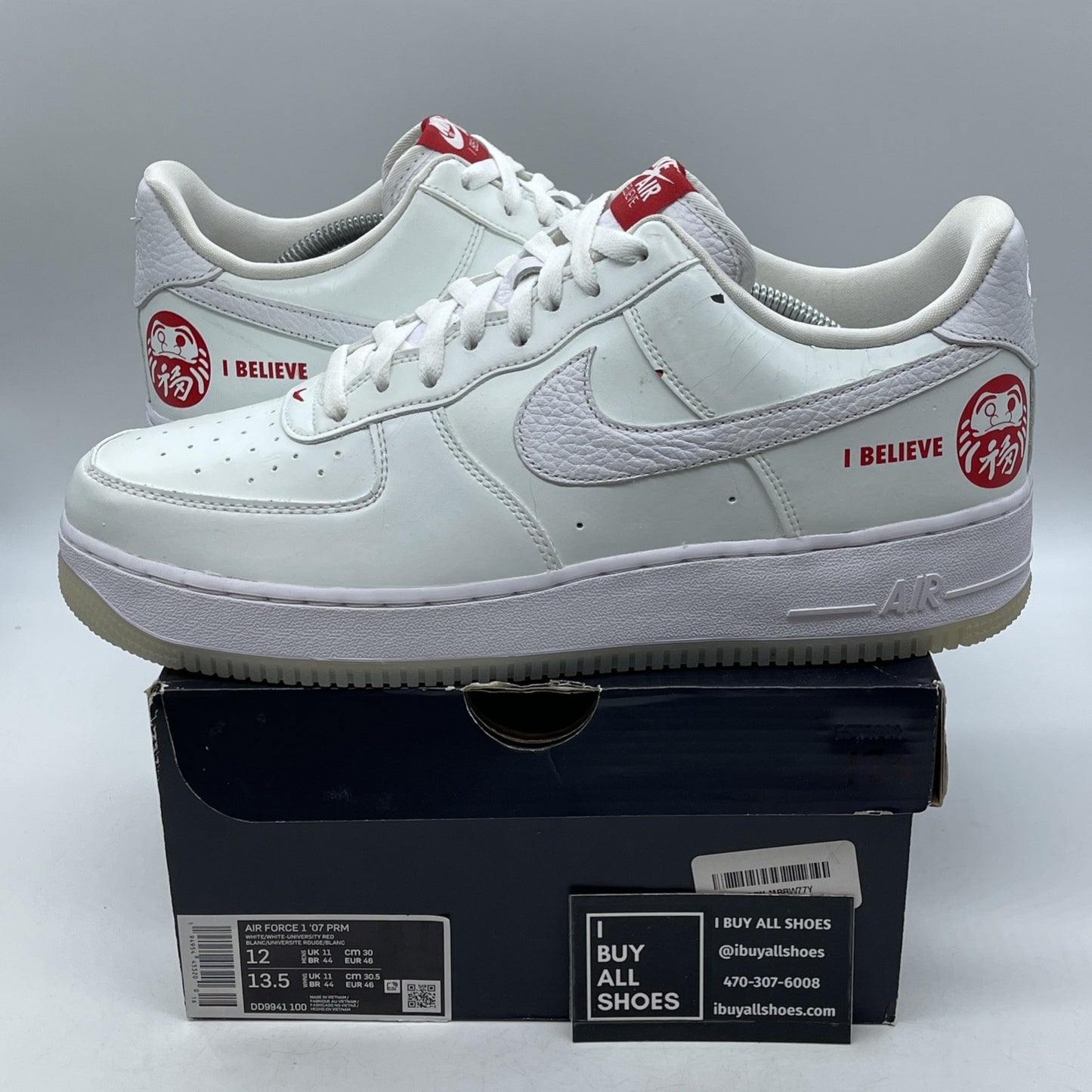 Size 12 - Nike Air Force 1 Low I Believe Daruma White Red Leather (DD9941-100)