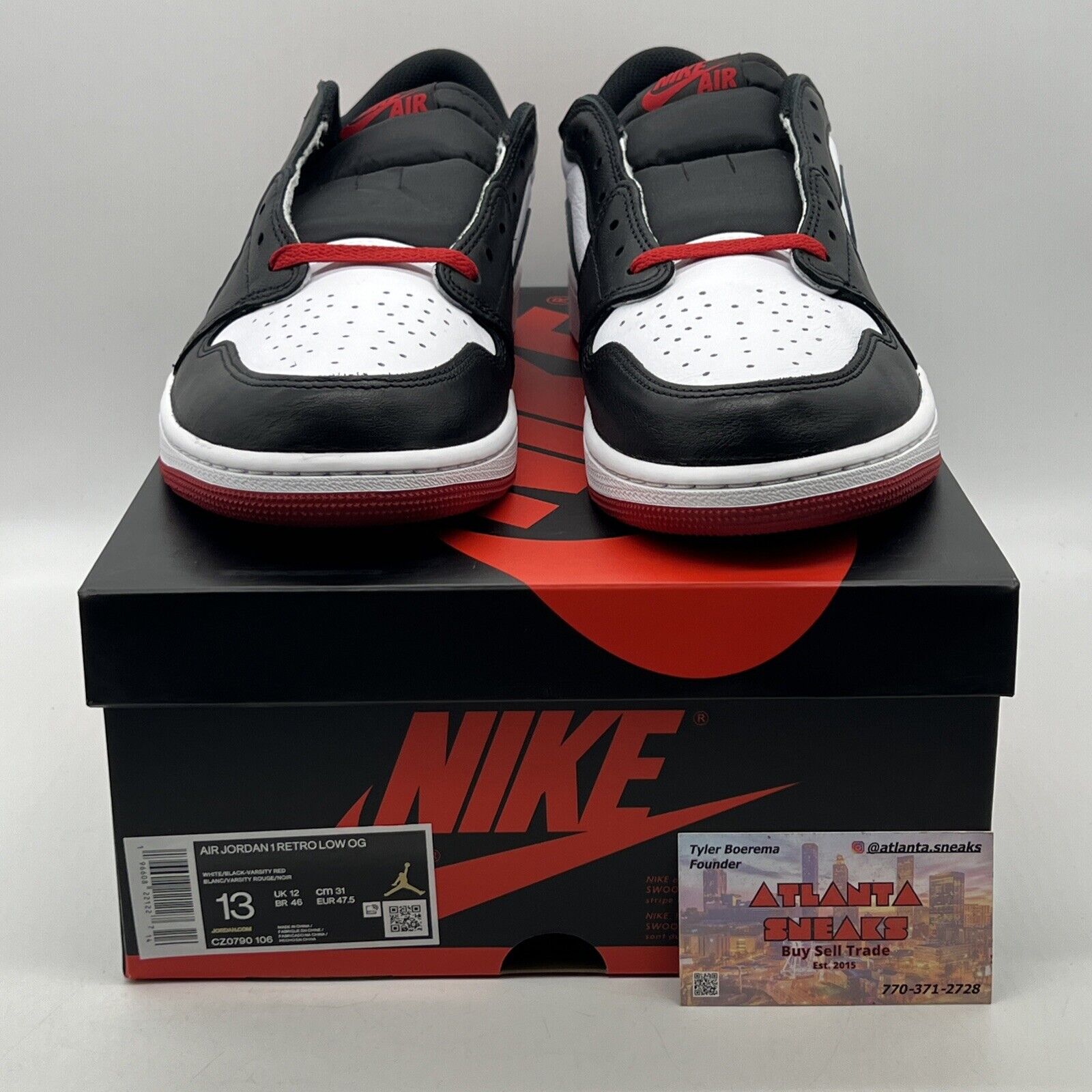 Size 13 - Air Jordan 1 Retro OG Low Black Toe White Red Leather (CZ0790-106)