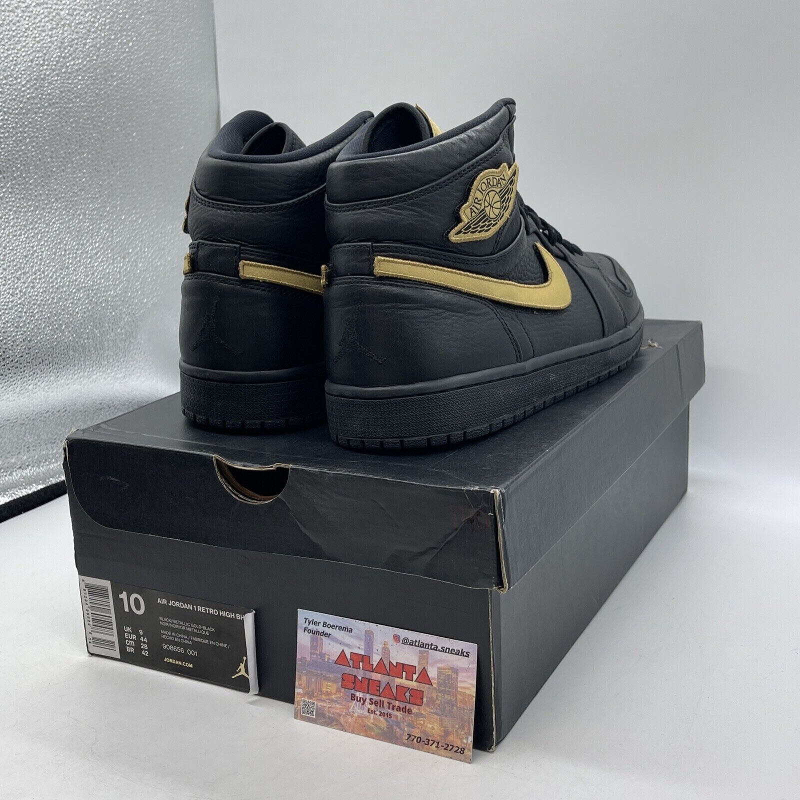 Size 10 - Air Jordan 1 Retro 2017 High BHM Gold Black Leather (908656-001)