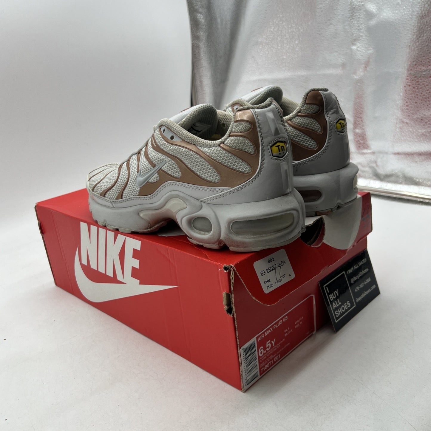 Size 6.5Y - Nike Air Max Plus TN Shoes Sneaker W White Platinum (718071-001)