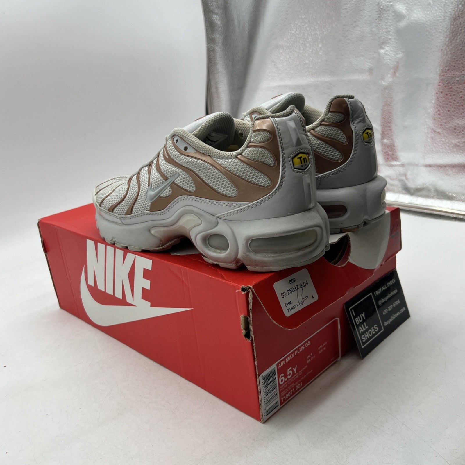 Size 6.5Y - Nike Air Max Plus TN Shoes Sneaker W White Platinum (718071-001)