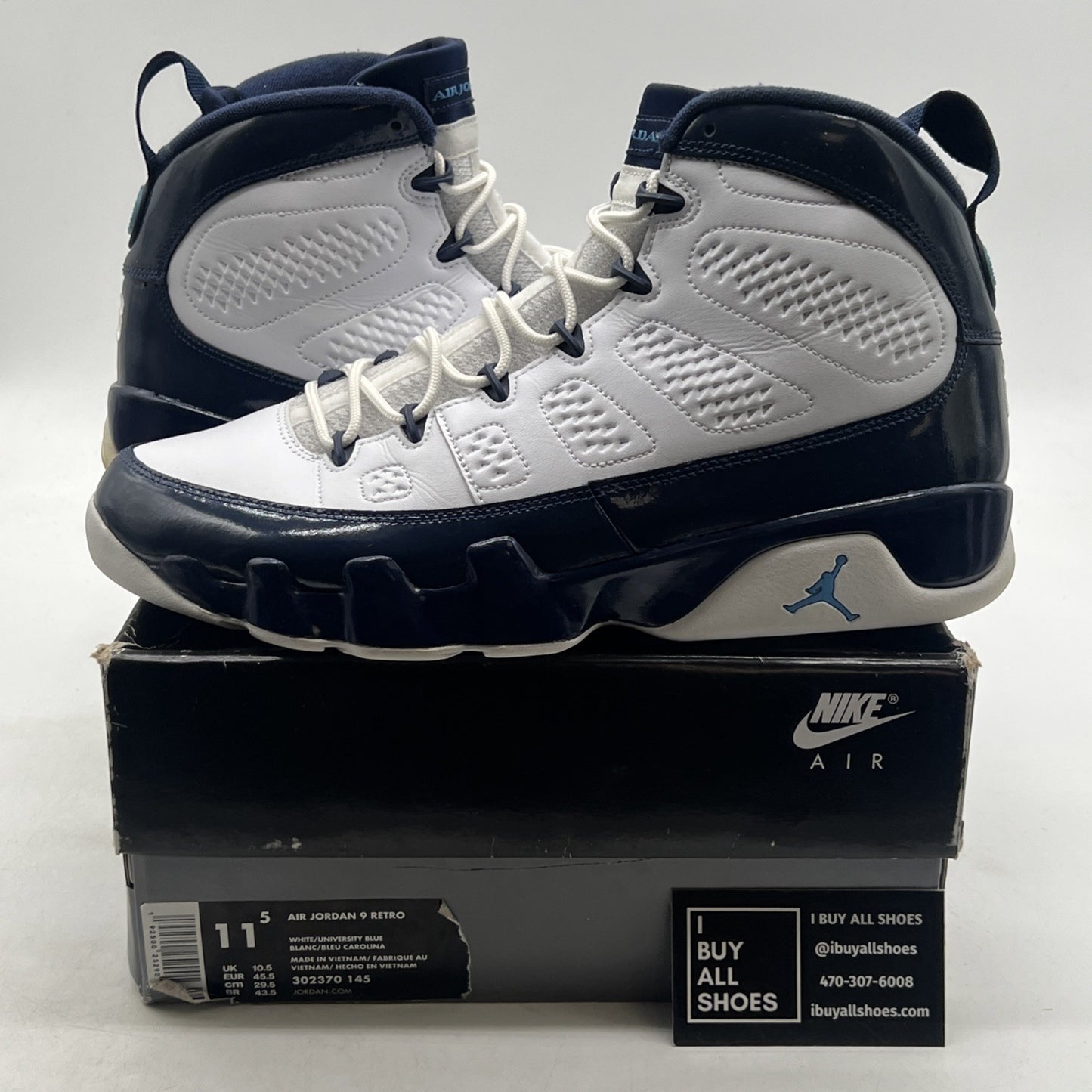 Size 11.5 - Air Jordan 9 Retro UNC (302370-145)