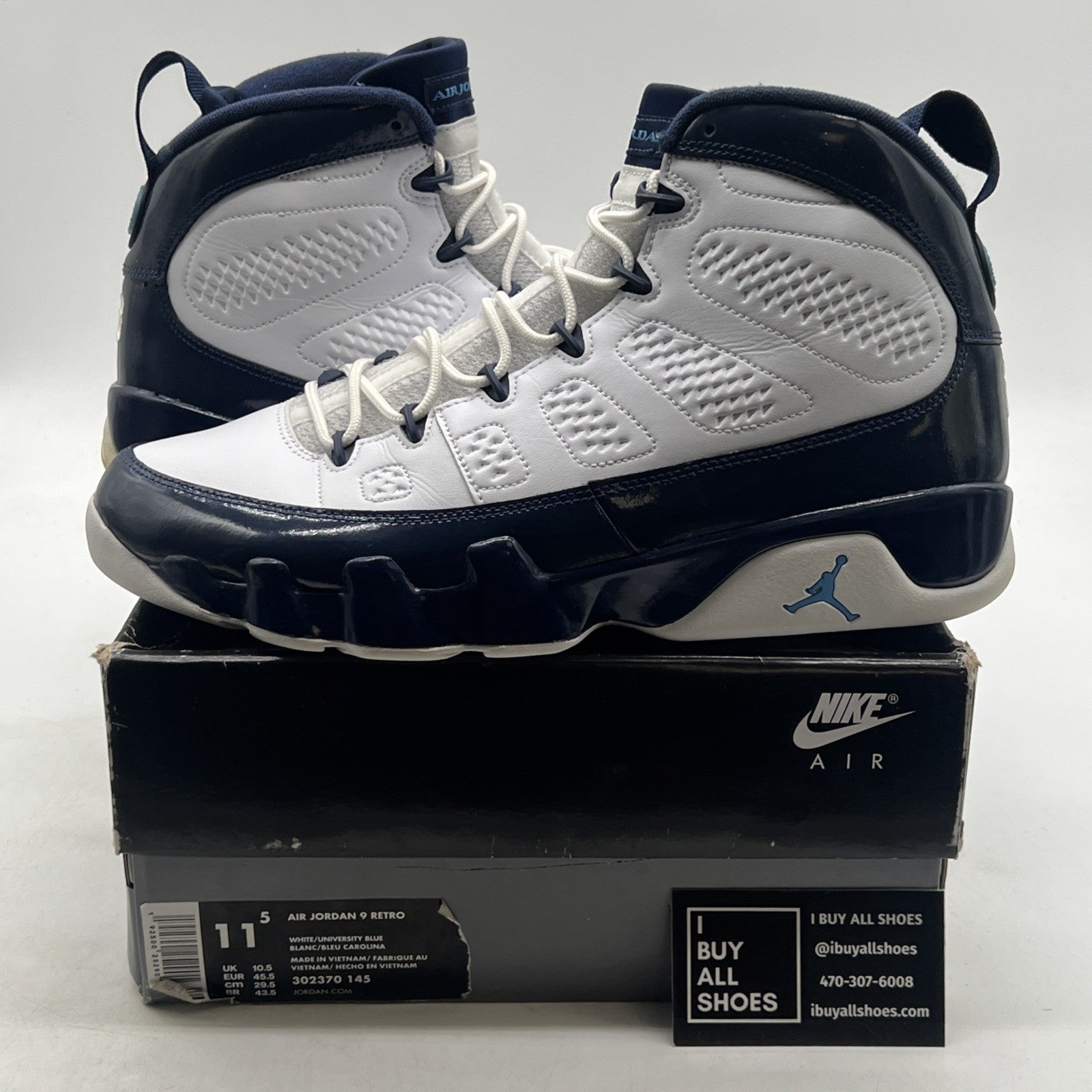 Size 11.5 - Air Jordan 9 Retro UNC (302370-145)