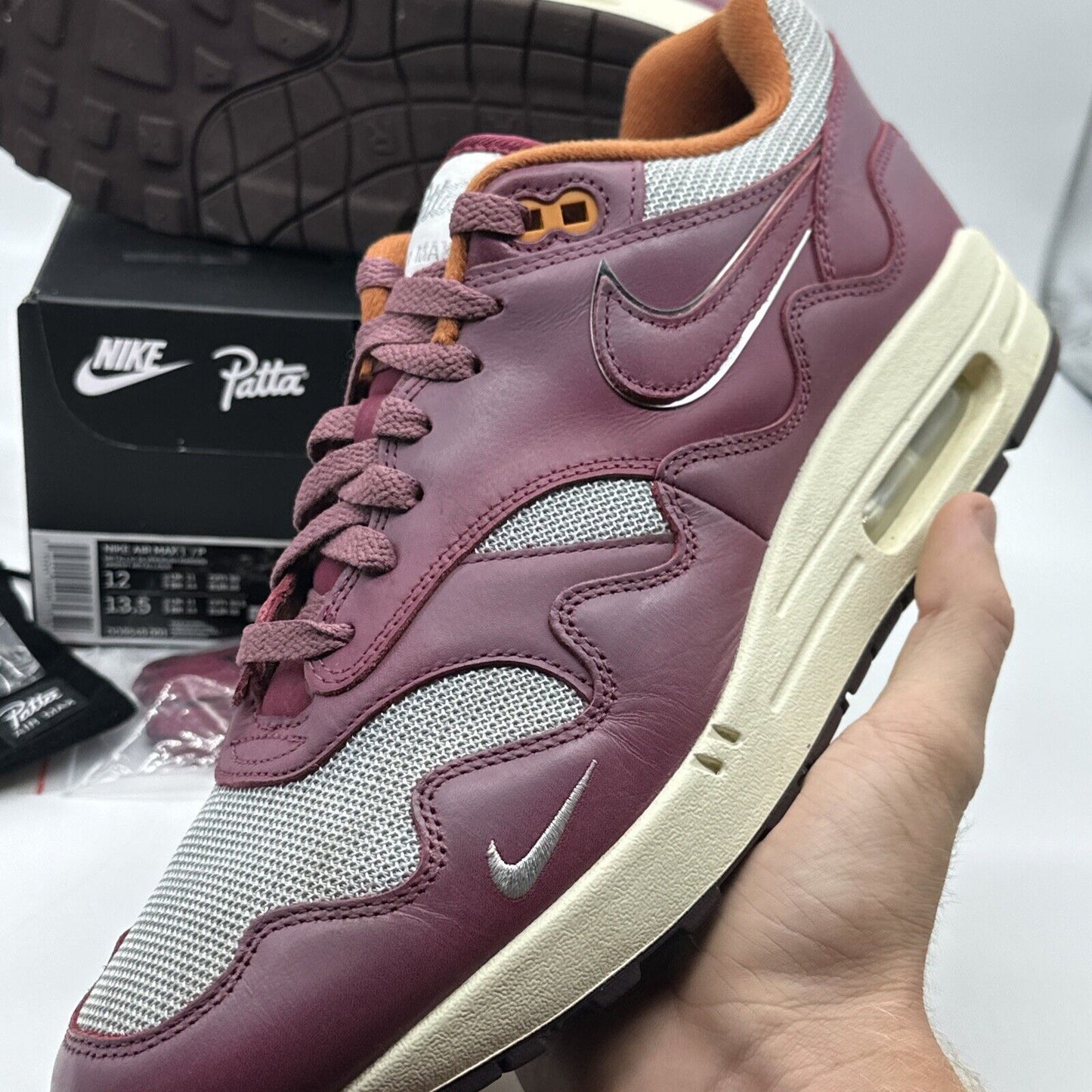 Size 12 - Nike Max 1 Patta Waves Metallic Silver/Rush Maroon