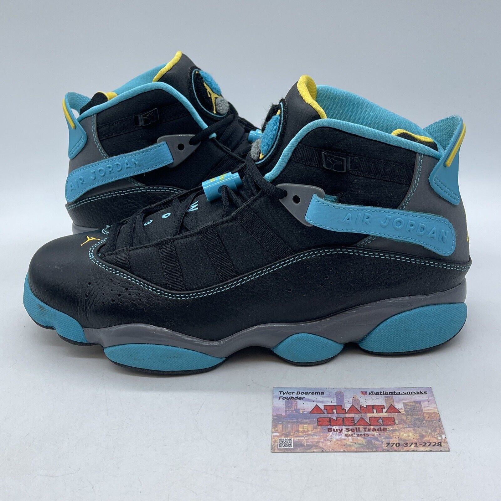 Size 8.5 - Jordan 6 Rings Hornets Black Grey Yellow Suede Leather (322992-089)