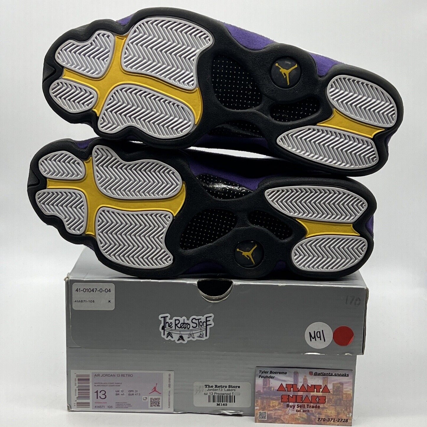 Size 13 - Air Jordan 13 Retro Lakers White Purple Black Leather Suede 414571-105