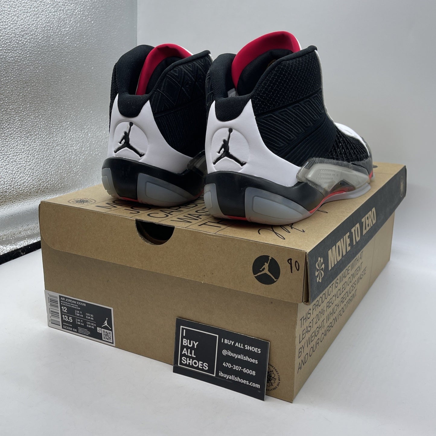 Size 12 - Air Jordan 38 Fundamental Black White Suede Leather (DZ3356-106)