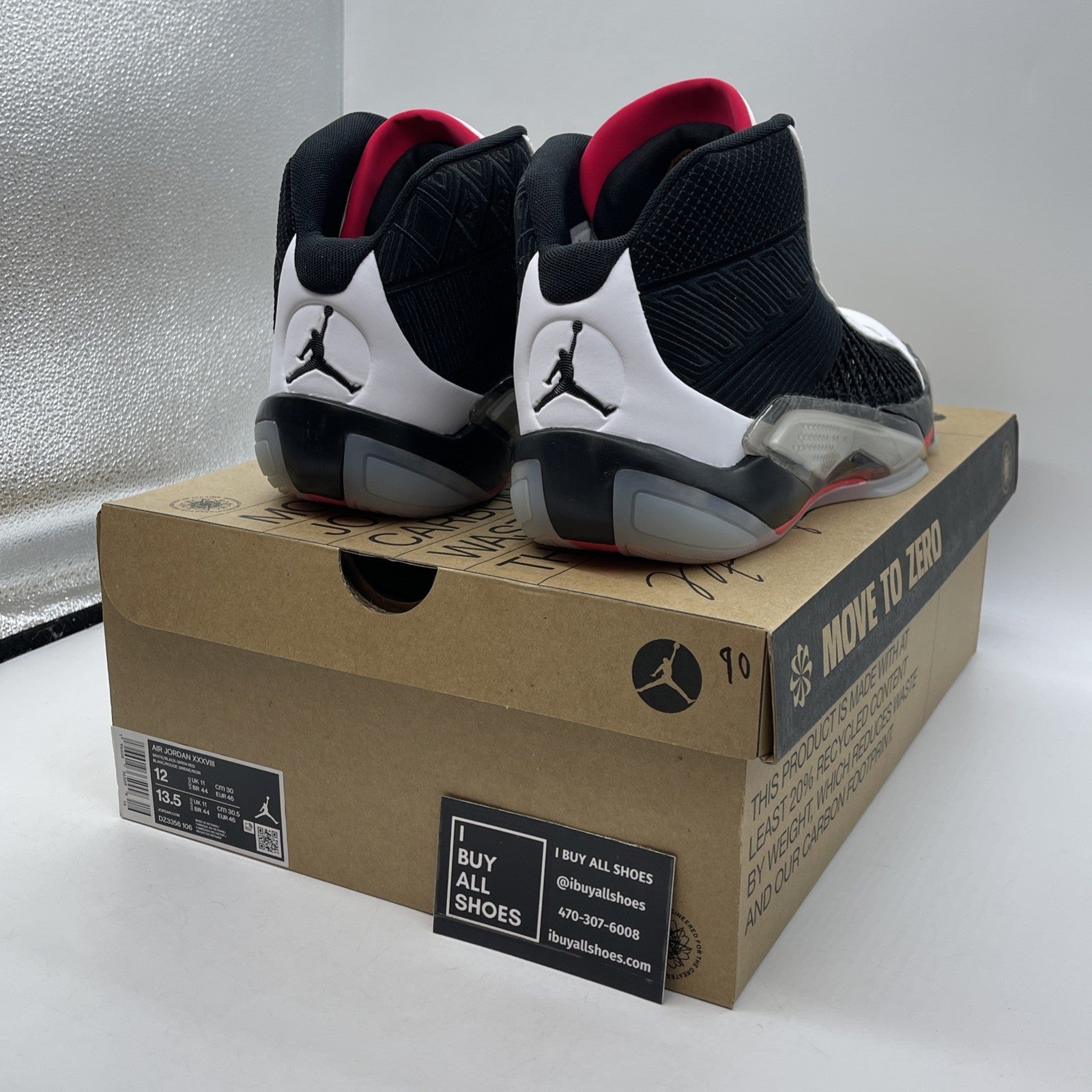 Size 12 - Air Jordan 38 Fundamental Black White Suede Leather (DZ3356-106)